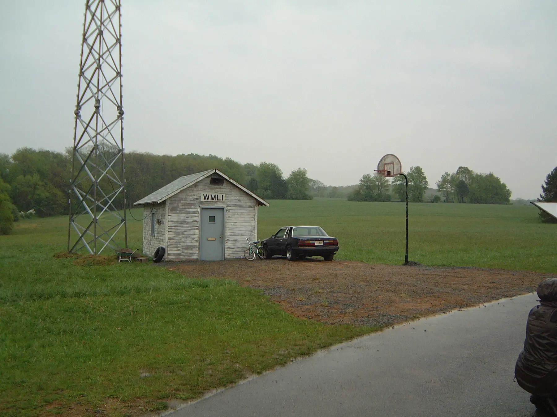 Overcast day in countryside with tower