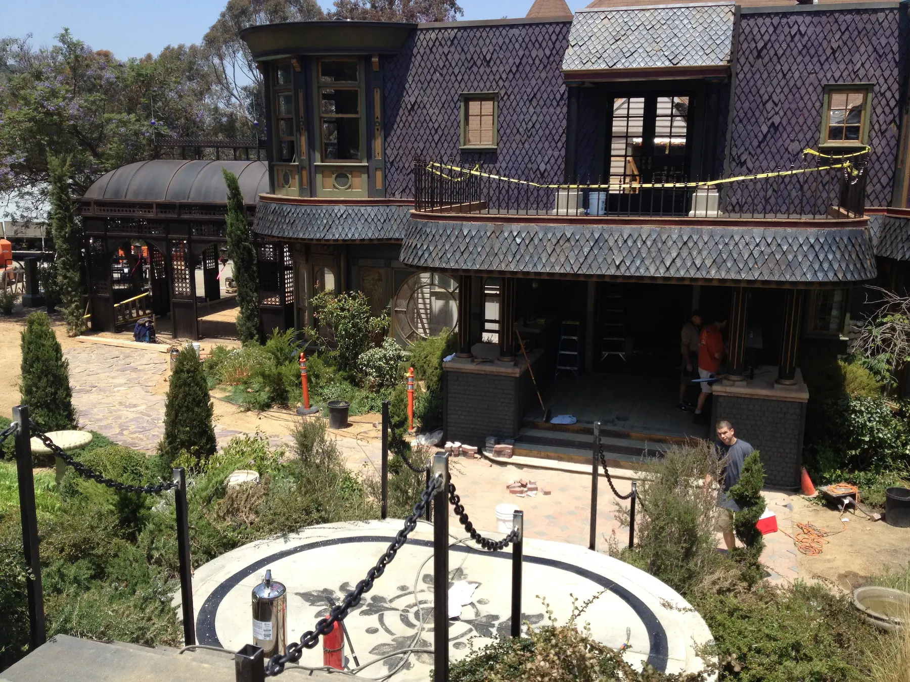 Garden in front of ornate mansion