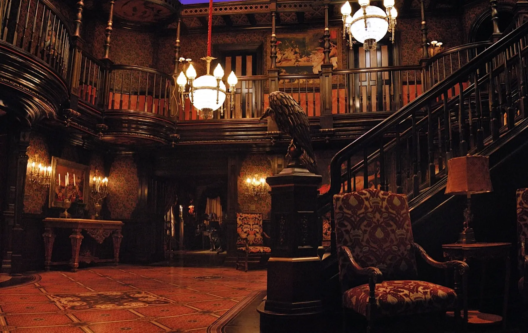 Grand vintage interior with ornate staircase