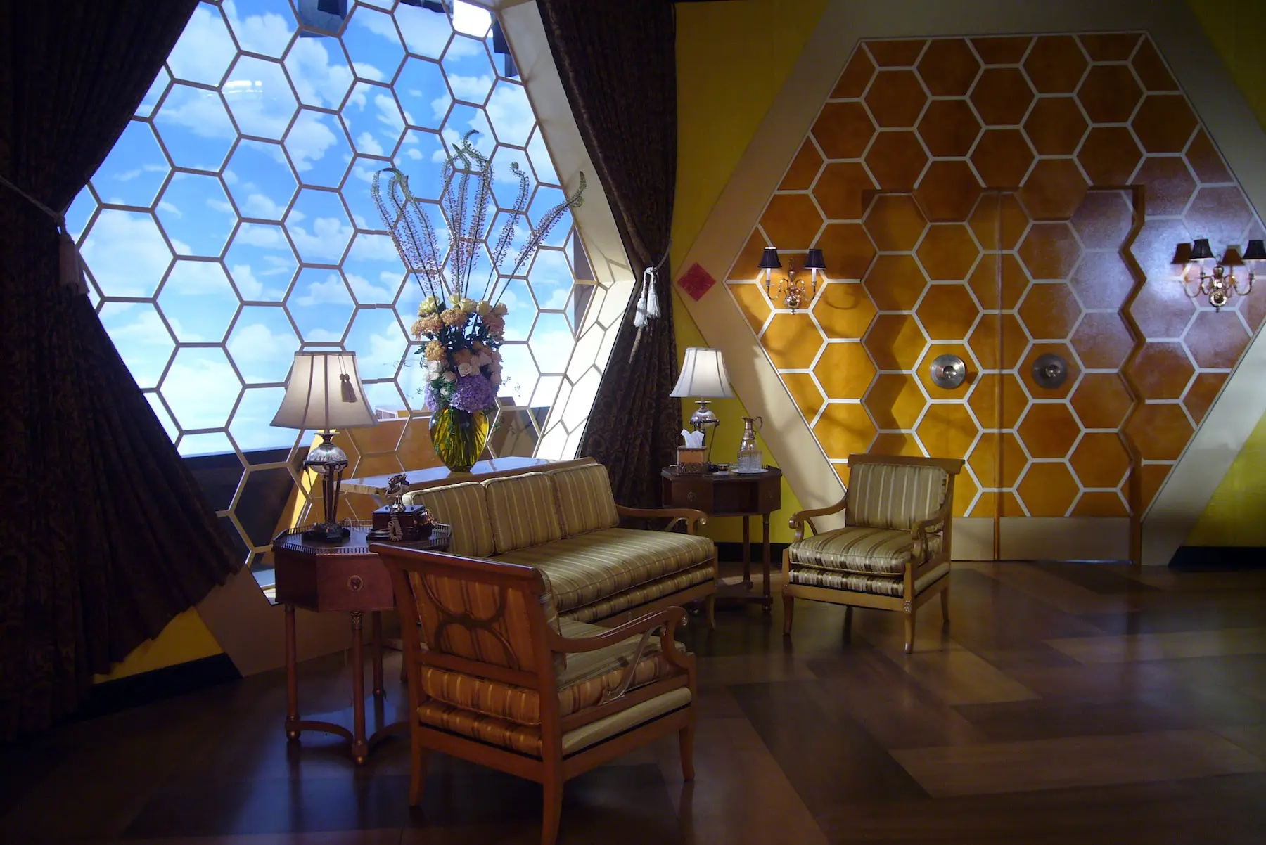 Mid-century style room with large window.