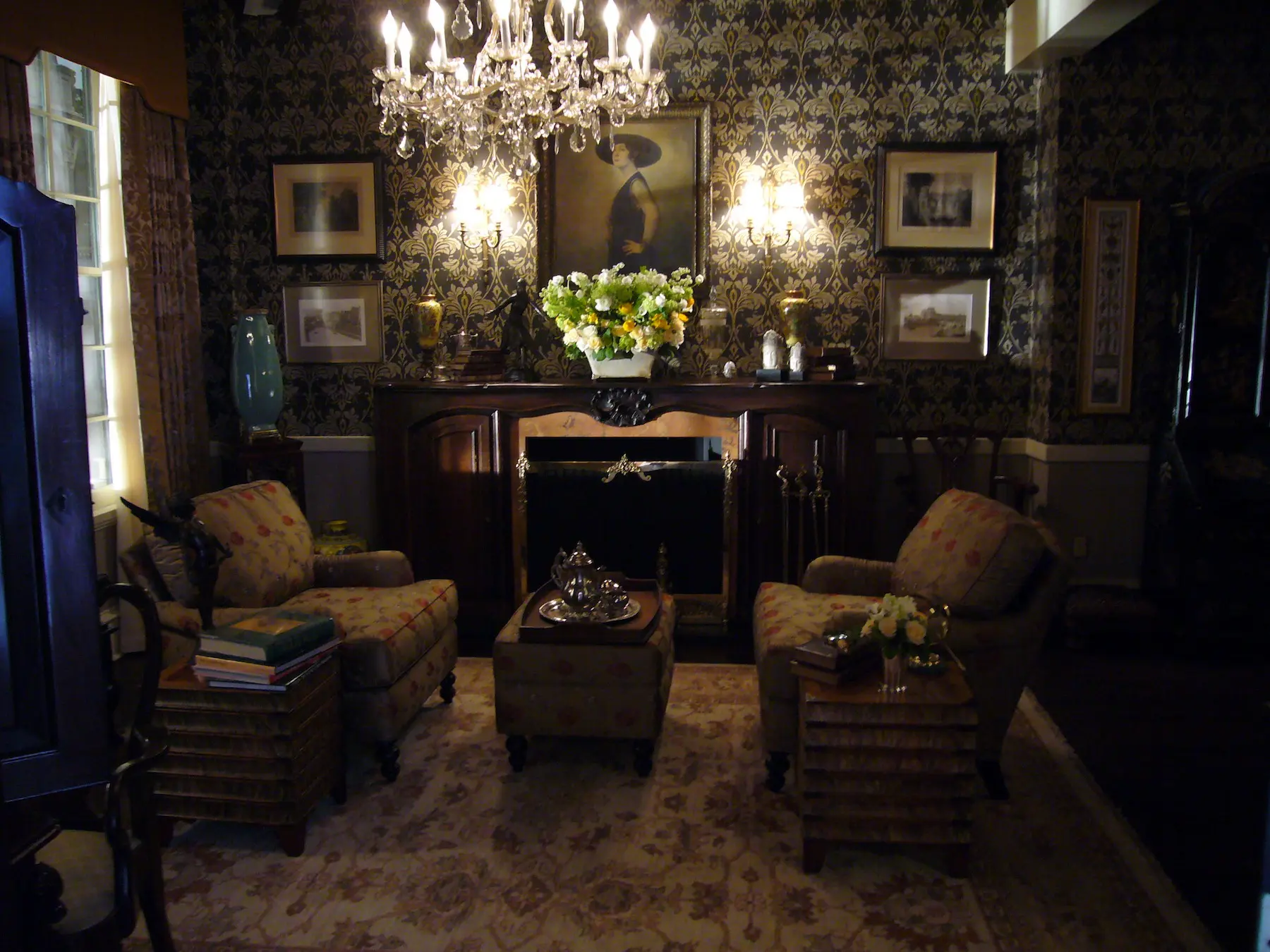 Cozy seating area in dimly lit room