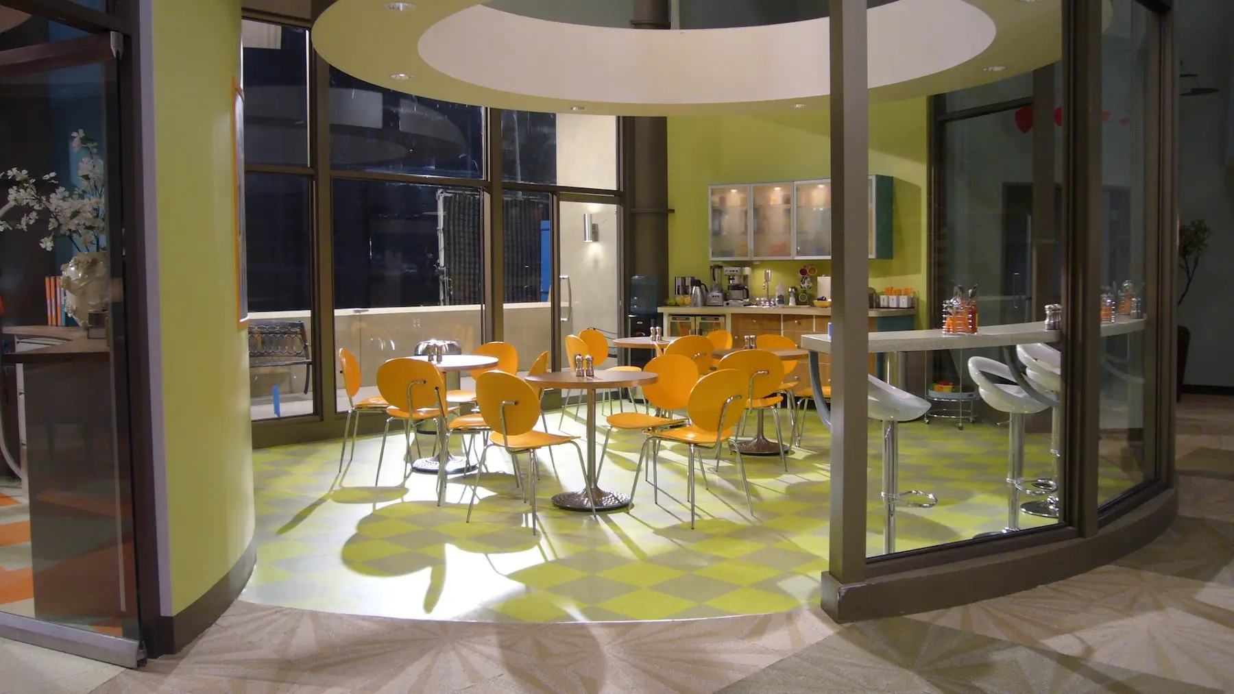 Bright, stylish cafe interior